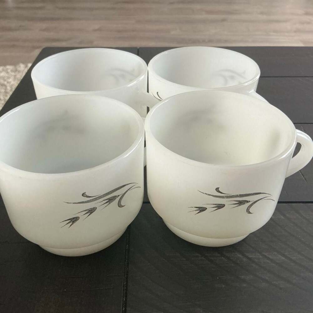 Anchor Hocking Fire-King Milk Glass Coffee Cups Wheat Pattern Set of 4